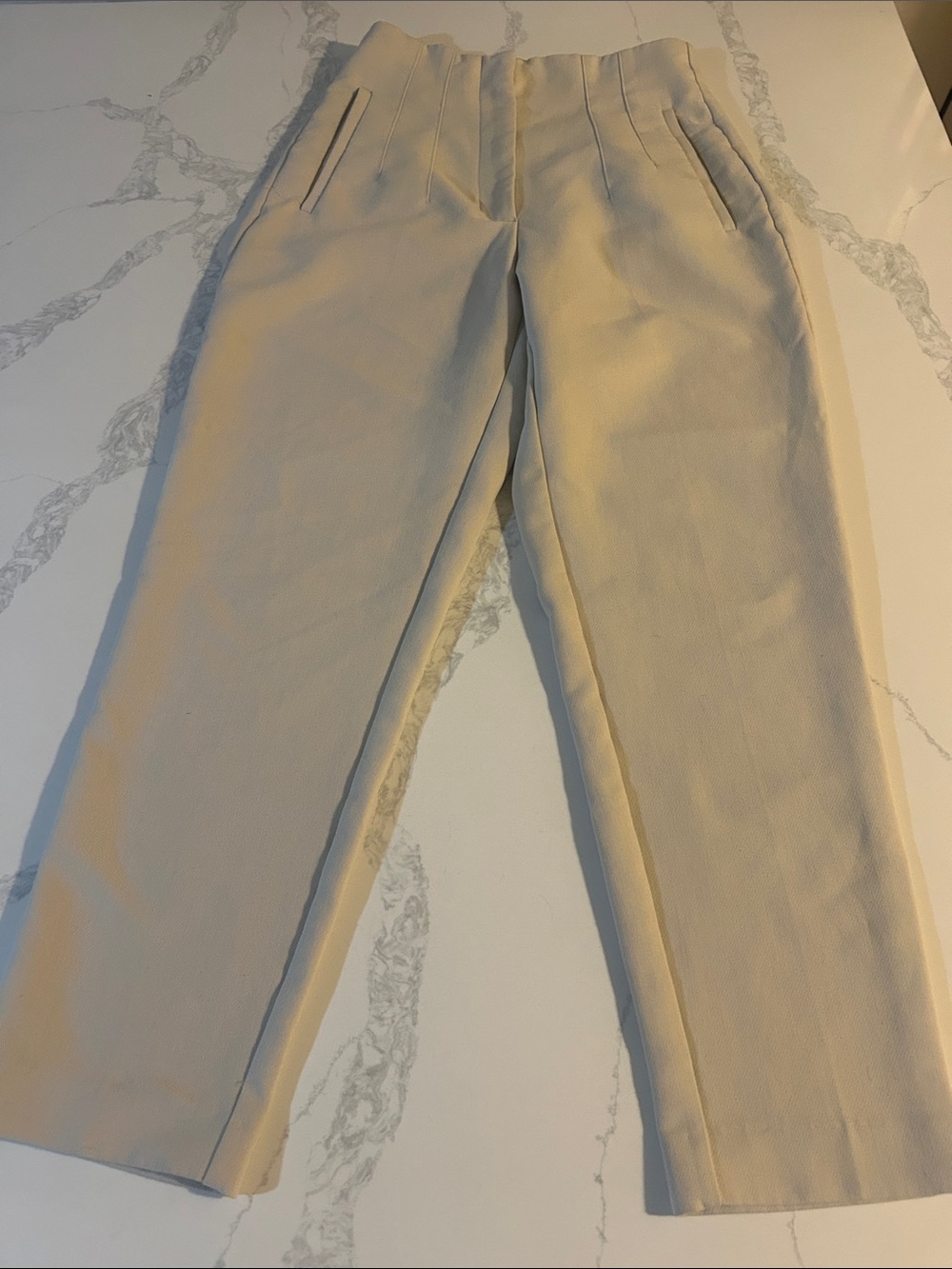 Zara Cream Straight-Leg Tailored Trousers